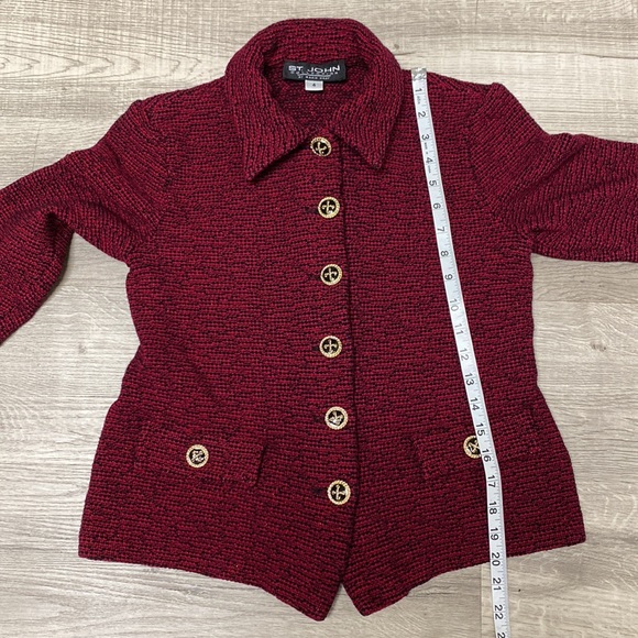 St John Collections by Marie Gray Crimson/Black/Metallic YarnTweed Blazer - Picture 9 of 14